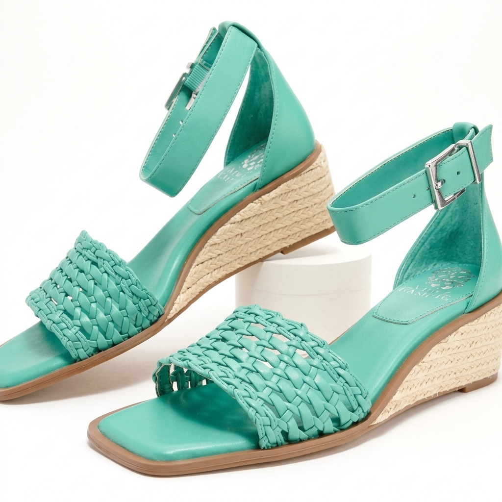 Vince Camuto Turquoise Espadrille Wedge Sandals for Women | Braided Strap Summer Heels