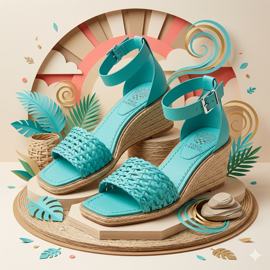 Vince Camuto Turquoise Espadrille Wedge Sandals for Women | Braided Strap Summer Heels